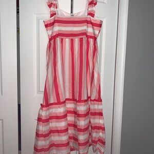 New w Tag J. Crew Square-Neck Midi striped Sundress Flutter Sleeve Size 12